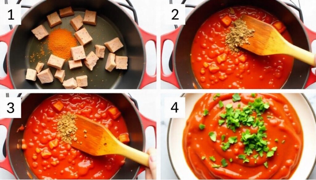 Step-by-step photos for making a spiced ground lamb skillet.