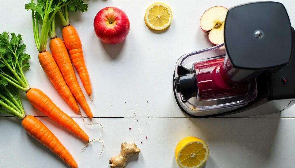 Raw ingredients for a heart-healthy beet juice lined up ready to be juiced.