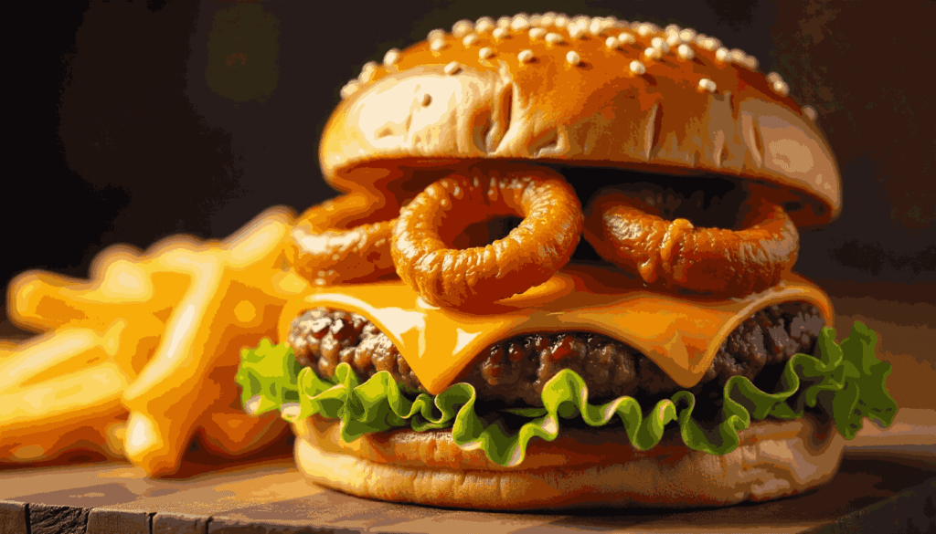 A delicious burger topped with homemade cowboy candy and melted cheese.