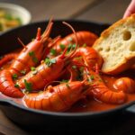 A creamy crawfish sauce recipe in a cast iron skillet.