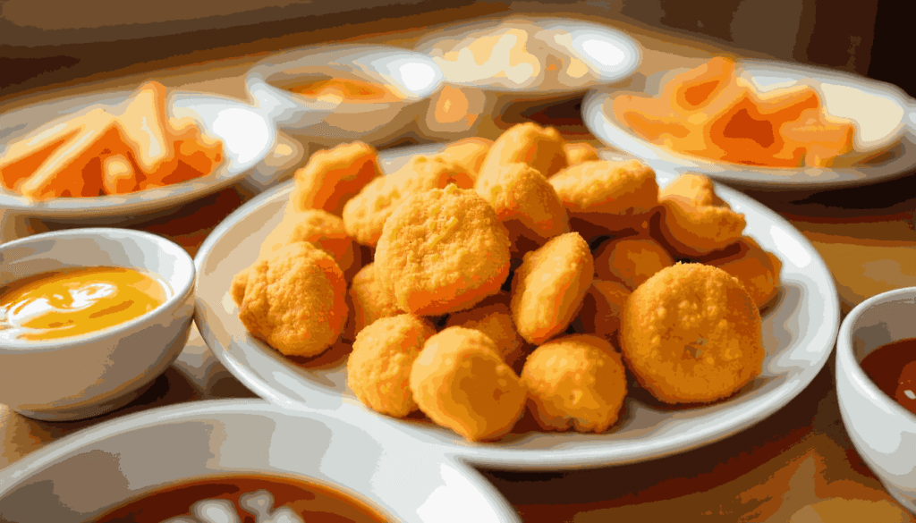 A family meal featuring homemade chicken nuggets and healthy sides.