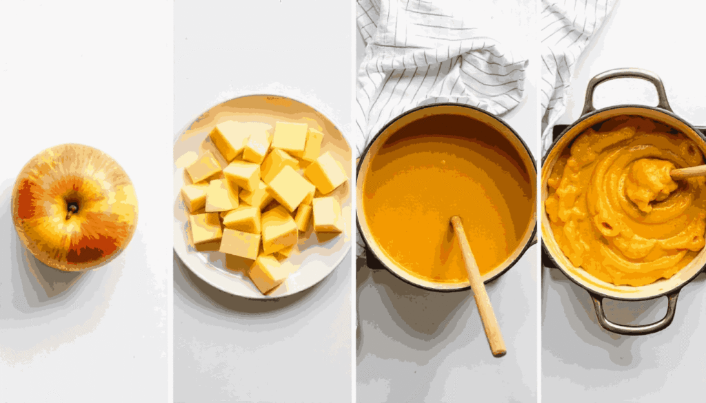 Step-by-step visual guide for making apple sauce from fresh apples.