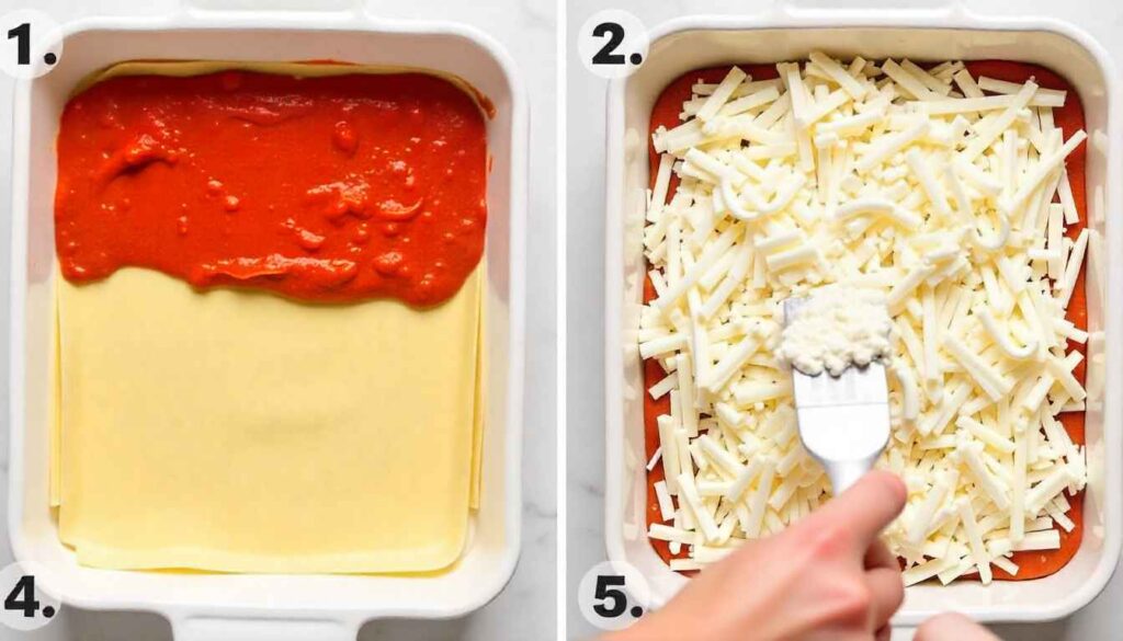 Step-by-step visual guide for layering a classic lasagna.